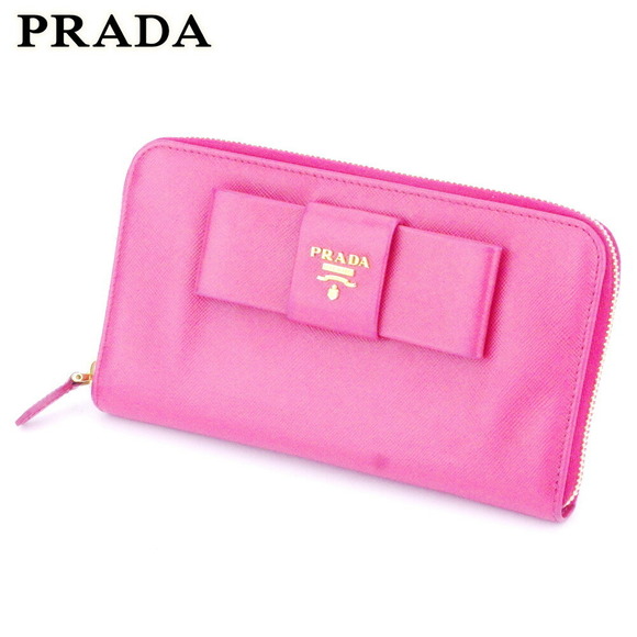 Prada long leather Saffiano ribbon Zip Wallet pink - Picture 1 of 6